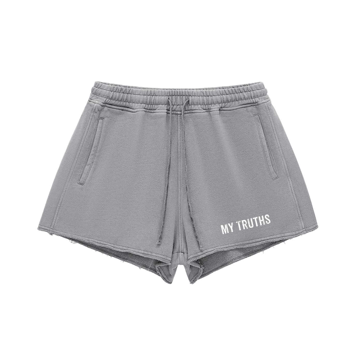 My Truths Snow Washed Raw Edge Drawstring Shorts