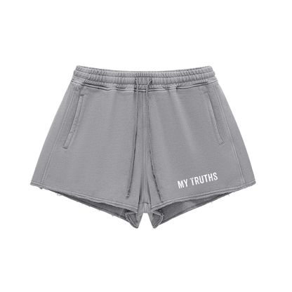 My Truths Snow Washed Raw Edge Drawstring Shorts