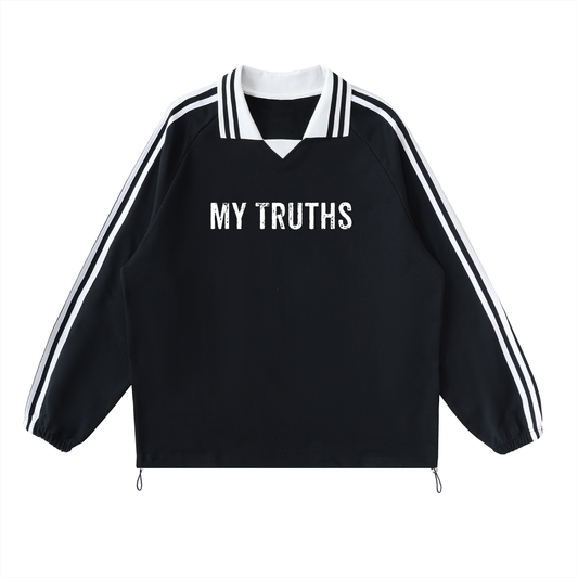 My Truths Contrast Striped Lapel Collar Sweatshirt